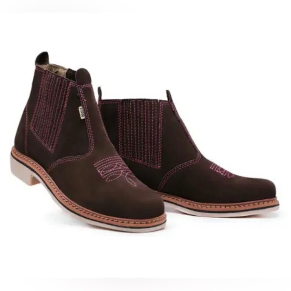 Cowboy Riding Rodeo Boot Square Toe Short Shaft coffee brown pink womens US6